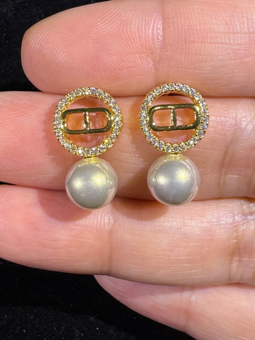 Designer Inspired Gray Pearl Drop Earrings | S925 Posts